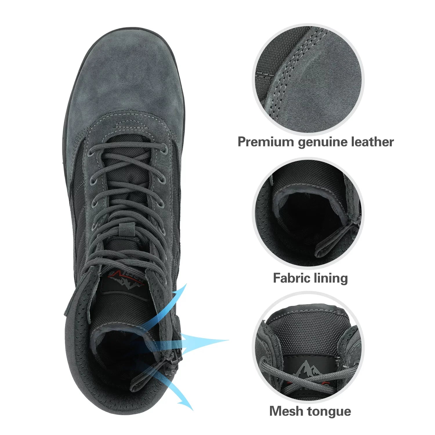 Work (6-8 Leather Side Boots Men's Tactical 8 Motorcycle Combat Inches) Military NORTIV Zipper Boots
