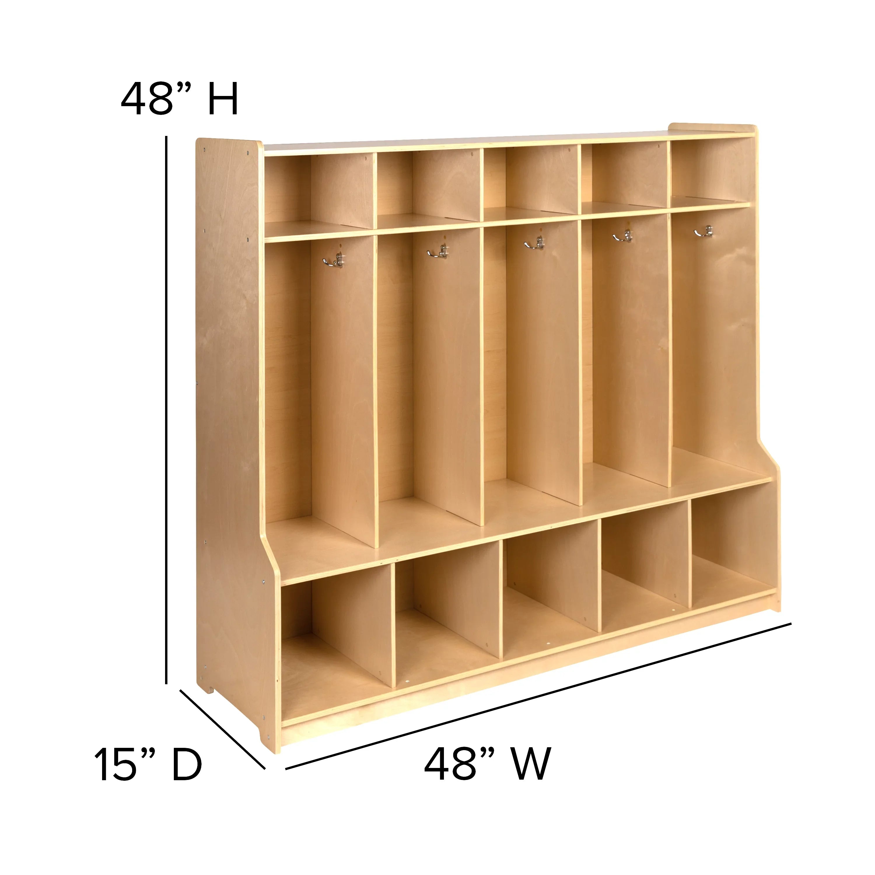 Organizer Hook-Safe, - with Locker Friendly Kid Bench, 48"L x Wooden (Natural) Design School 48"H Section Coat BizChair 5 and Storage Cubbies,