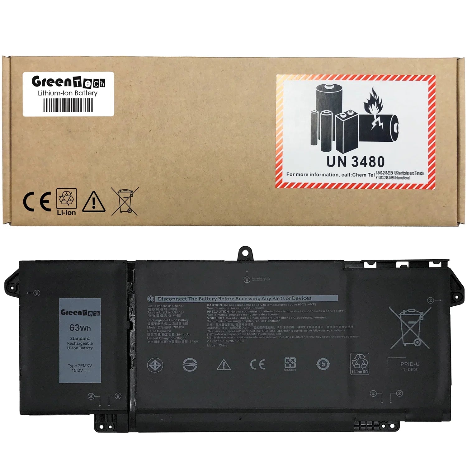 TN2GY GREENTECH 5320 9JM71 7FMXV 727CG LATITUDE FOR DELL 7520 7320 63WHR 7420 BATTERY 15.2V