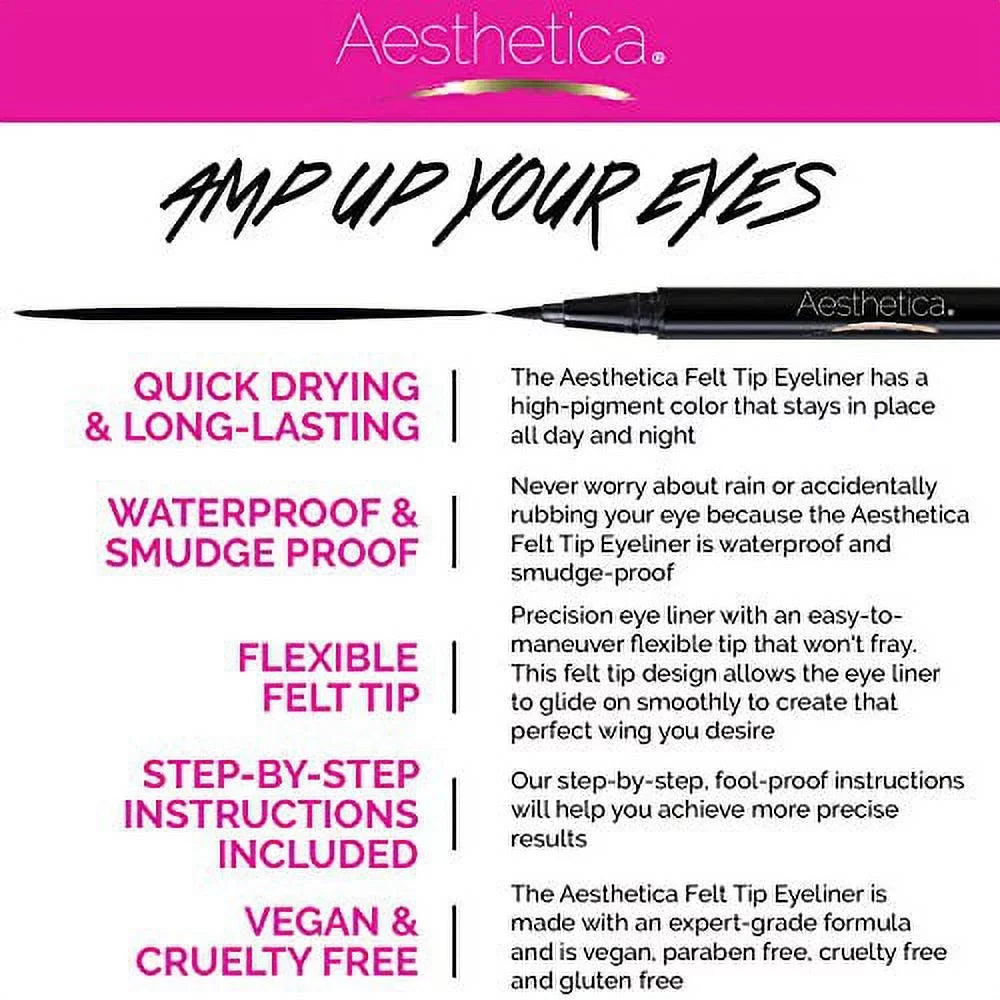 Smudge Aesthetica & Liquid Eyeliner Eye - Felt Fast-drying Liner Tip Waterproof Pen (Jet Black) Proof