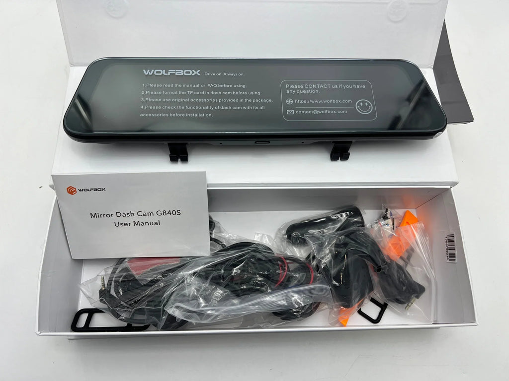 HD Full Camera Backup Box G840S 4K Mirror WOLFBOX 12" BLACK Dash Open 2160P Cam -