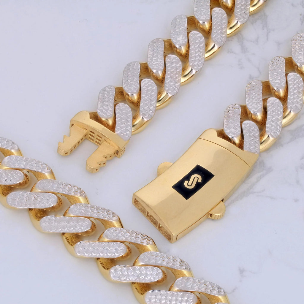Link Miami Cut Jewelry Mens Clasp Bracelet, Pave Fancy 8.5" Box 17mm Yellow Chain Gold Nuragold 10k Monaco 8" Cuban Diamond 9"