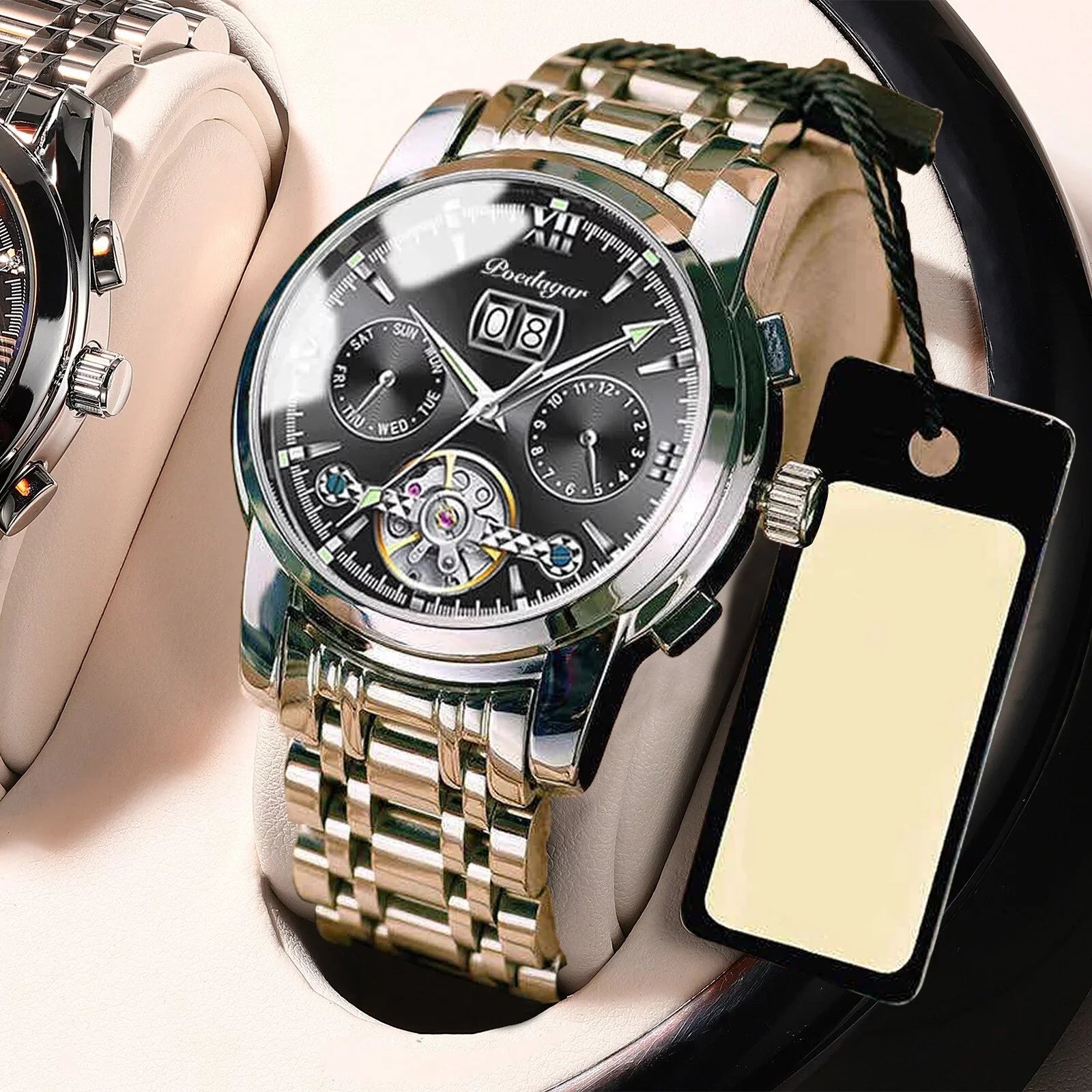 Automatic Sports POEDAGAR Luxury Chronograph Clock Genuine Wristwatch Watches Brand New Men Men Top Leather Mechanical