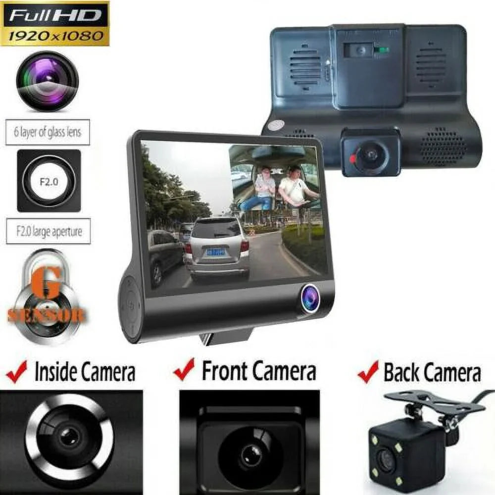 Rearview HD 4" Dual Cam G-Sensor 1080P Dash Camera Video DVR Recorder Lens Car