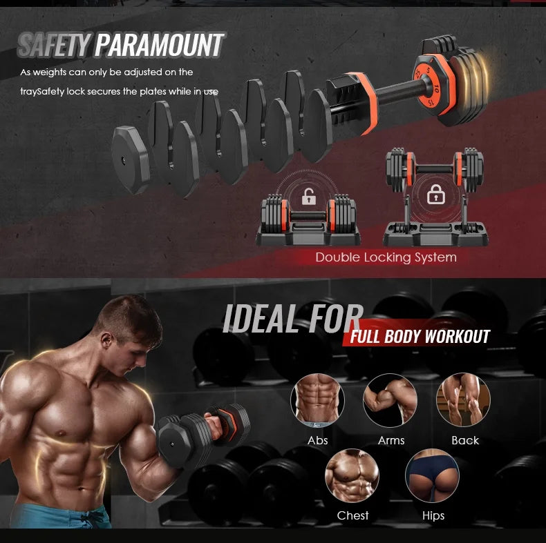 Home Dumbbell Full 5-in-1 Set Handle 25lbs Gym Body Anti-Slip for Adjustable Workouts - Metal