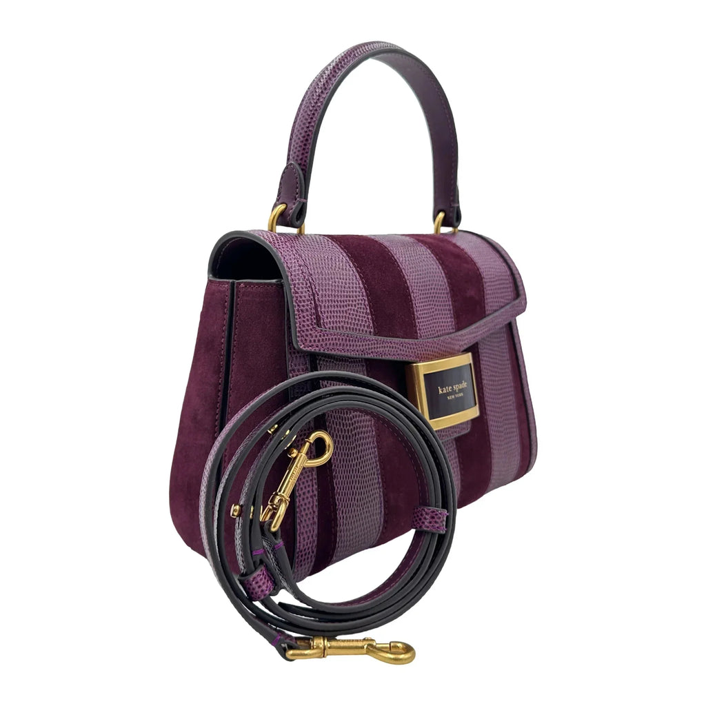 Spade Lizard-embossed Bag Small Top-handle Katy Burgundy - Kate Striped
