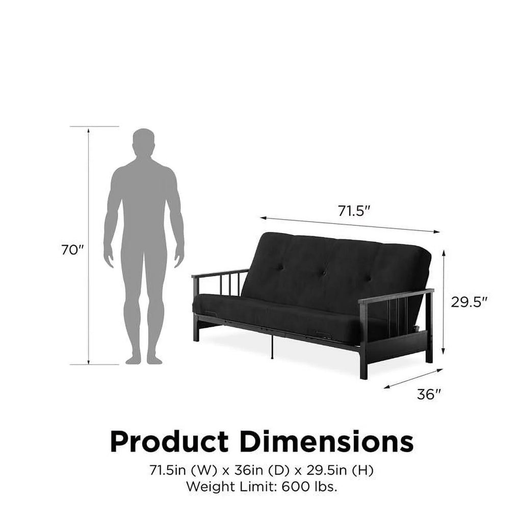 Thermobonded 6" Full Black DHP Metal Microfiber with Tallie Arm Futon Mattress