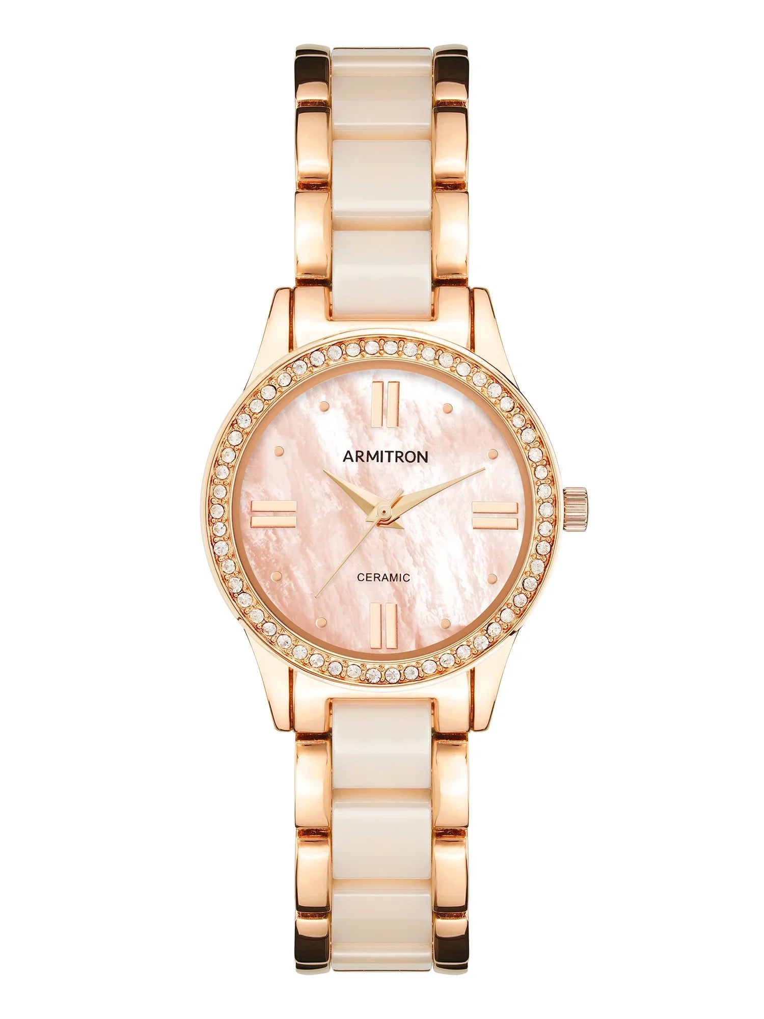 Ladies Dress Crystal Beige Watch Armitron Rose and Gold-Tone