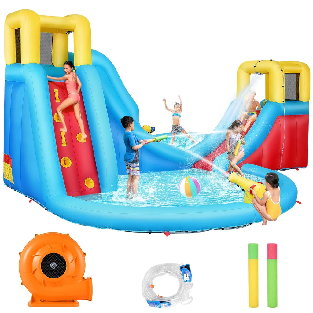Bounce Playgrounds with Inflatable Walls Veeboto & Splash kids 2 Water Water Indoor/Outdoor Climbing 2 520W Slides, 2 House for Slide Pool Blower with
