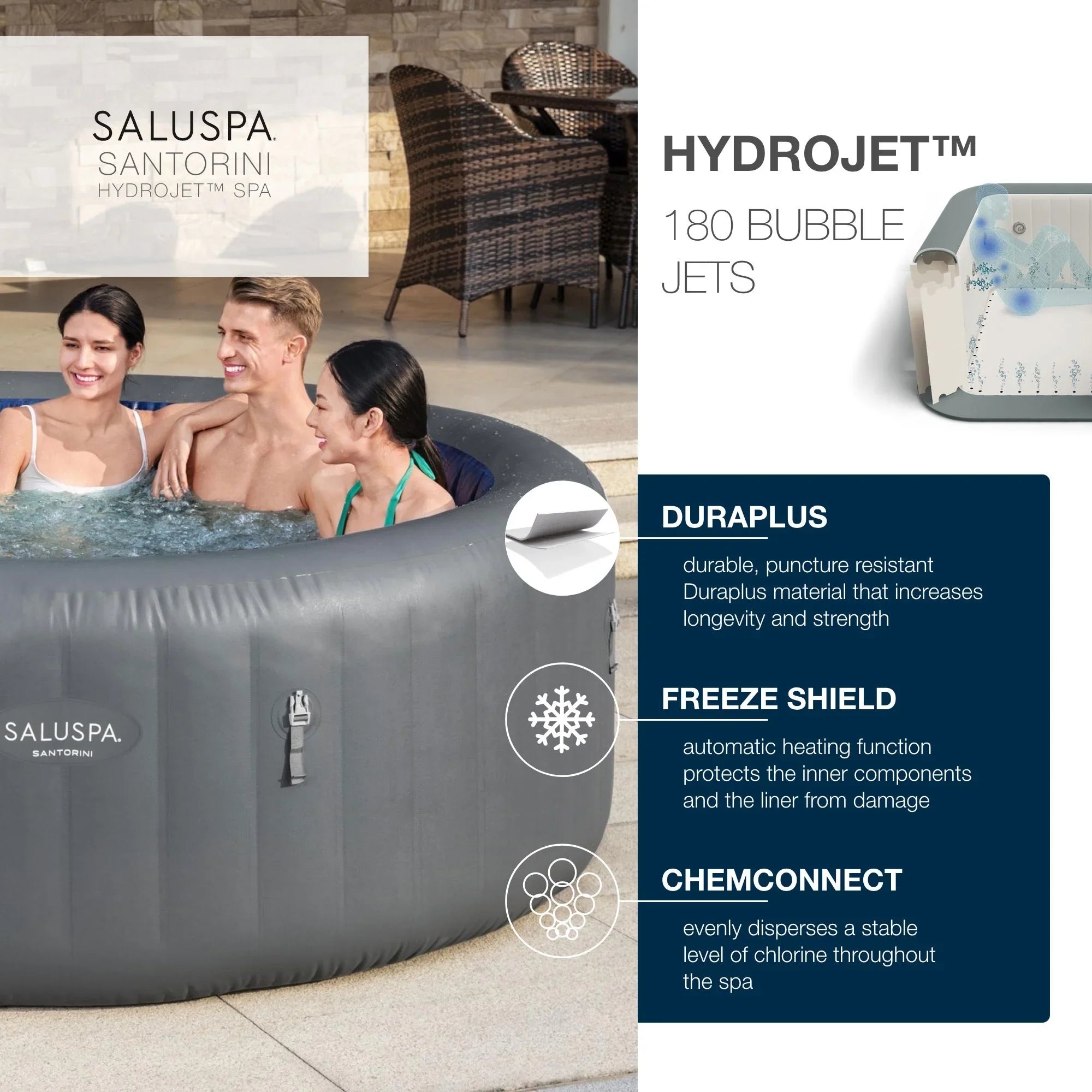 SaluSpa Pool/Spa of Hot Bestway Tub 4 w/Set HydroJet SaluSpa Seat Santorini