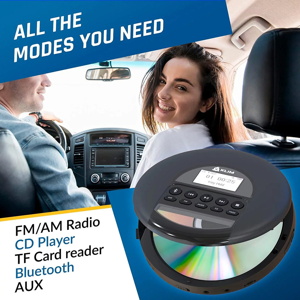 Good) Discman Headphones, FM AM Rechargeable Nomad Card, Ideal with CD Bluetooth- for KLIM MP3, Fusion Black Cars, Battery, TF Radio, Portable (Refurbished: Player Pre-Owned