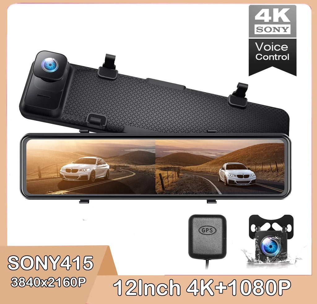 Touch 4K View Dash Vision Mirror Sensor GPS, with Cam, Cam, Super Camera, Night Parking Rear Screen Assist, Dash 12" TOGUARD Dual Sony Mirror