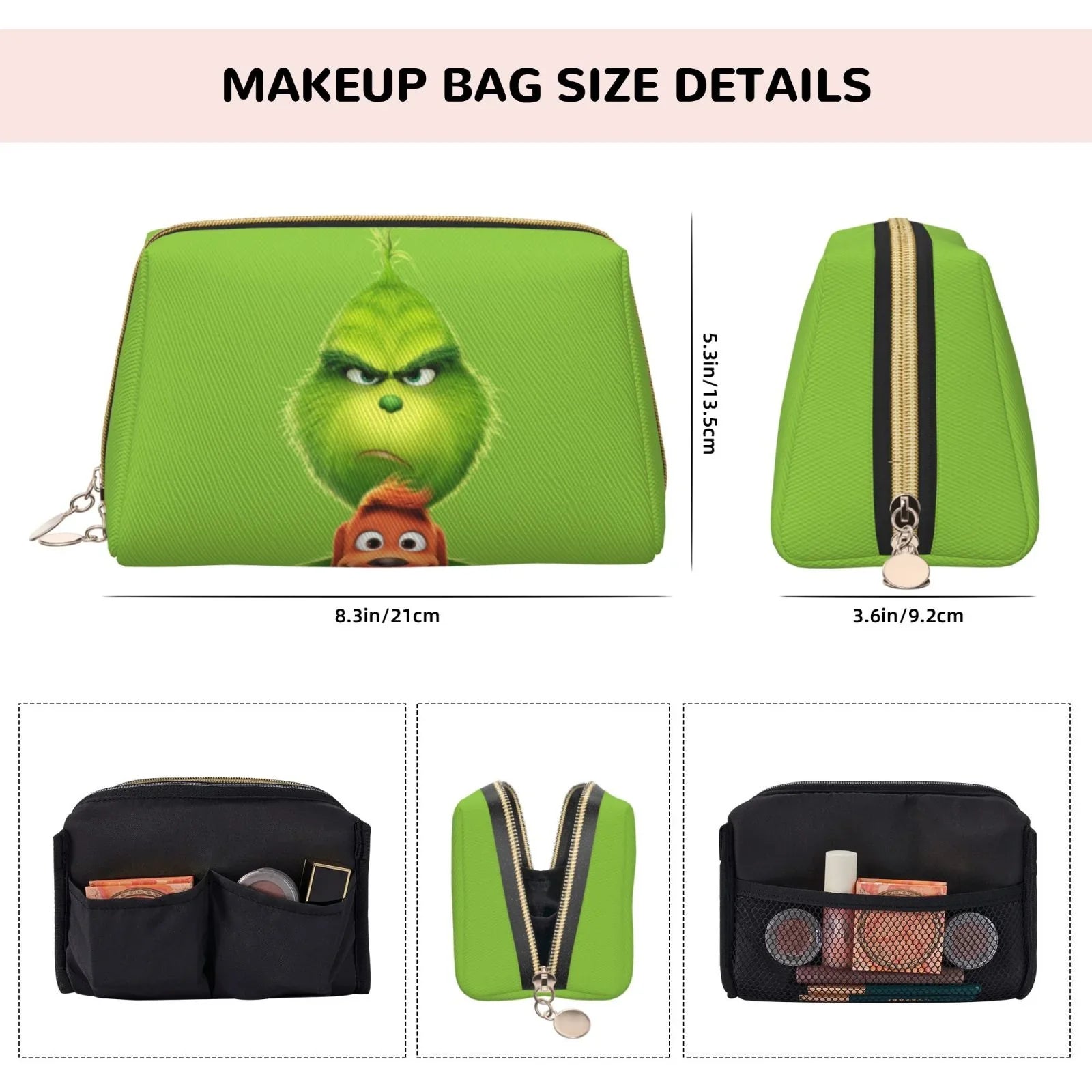 Portable Purse Organizer Toiletry Bag Bag Storage Makeup Pouch Animated Leather Travel Cosmetic Gift Grinch