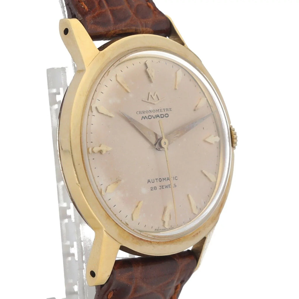 Automatic Gold Yellow 34mm Watch Leather 1231 Chronometre Movado Wrist 18k