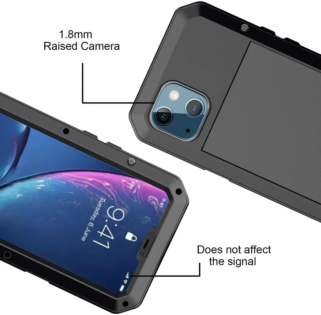 iPhone Grade Aluminum Rugged Case Outdoor Max Travel Glass Military Gorilla Protection, Shockproof and (Silver) Duty Pro Heavy 13 Resistant Metal Scratch