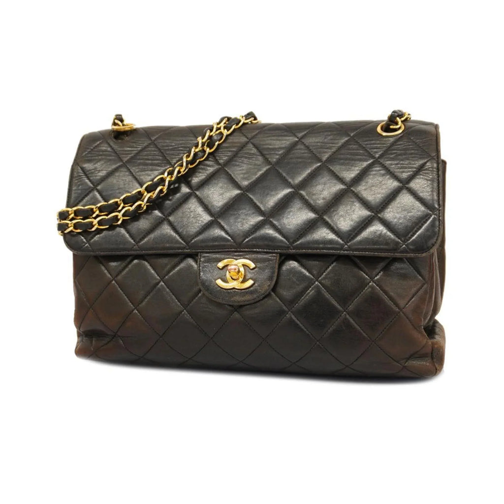 Women's Bag Matelasse Shoulder (Good) Pre-Owned Lambskin Double Chain Black W Face Chanel