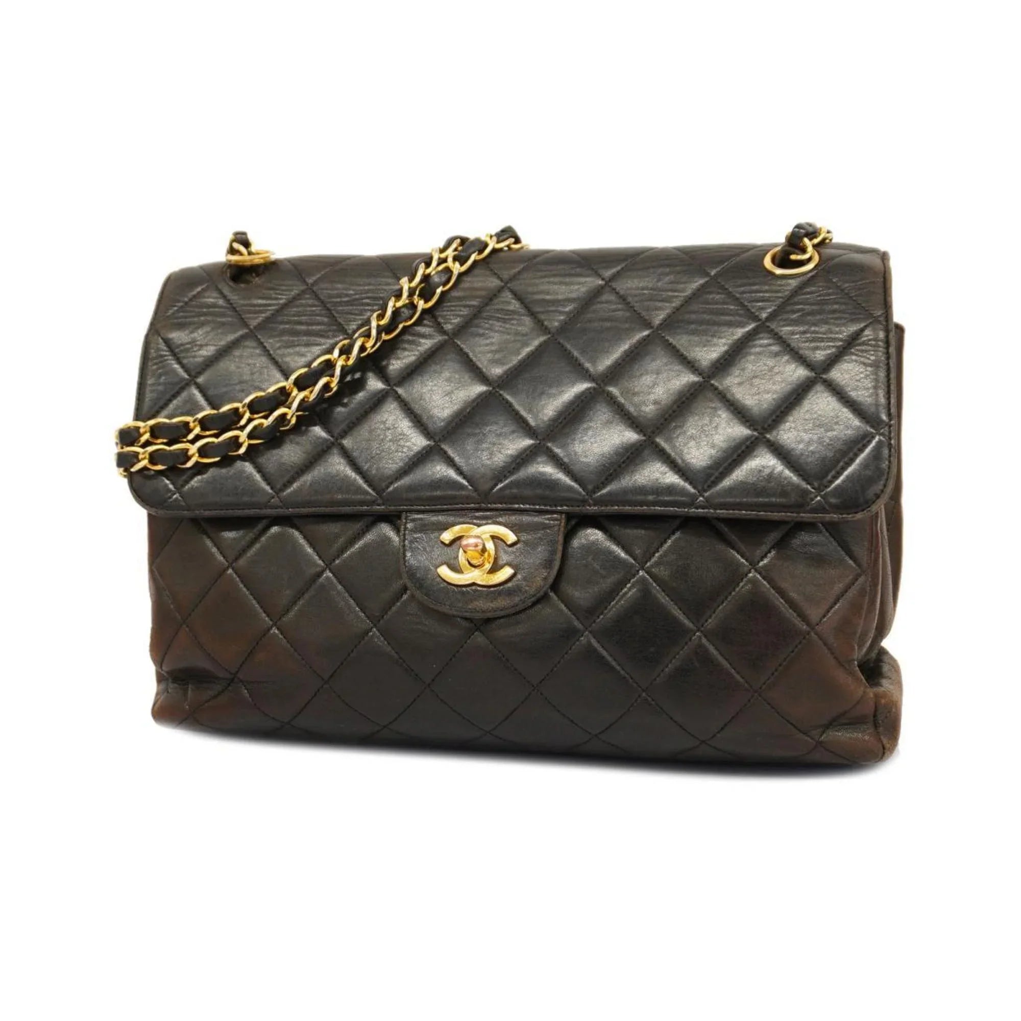Women's Bag Matelasse Shoulder (Good) Pre-Owned Lambskin Double Chain Black W Face Chanel