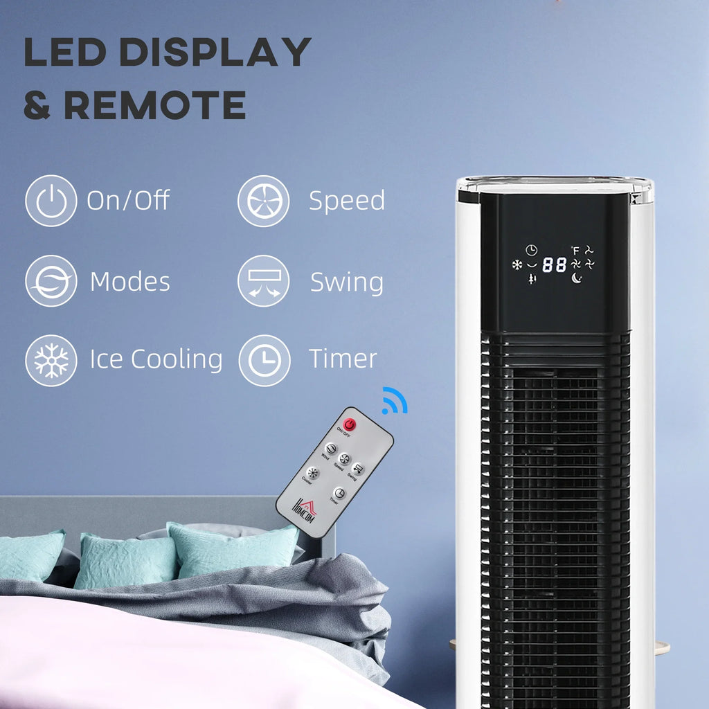 with Tank, 3-In-1 and Air Remote, Cooler, 1.6 Evaporative Gal White Portable Oscillating, Cooling 42" Ice Timer, HOMCOM LED Humidifier Water Display, Fan