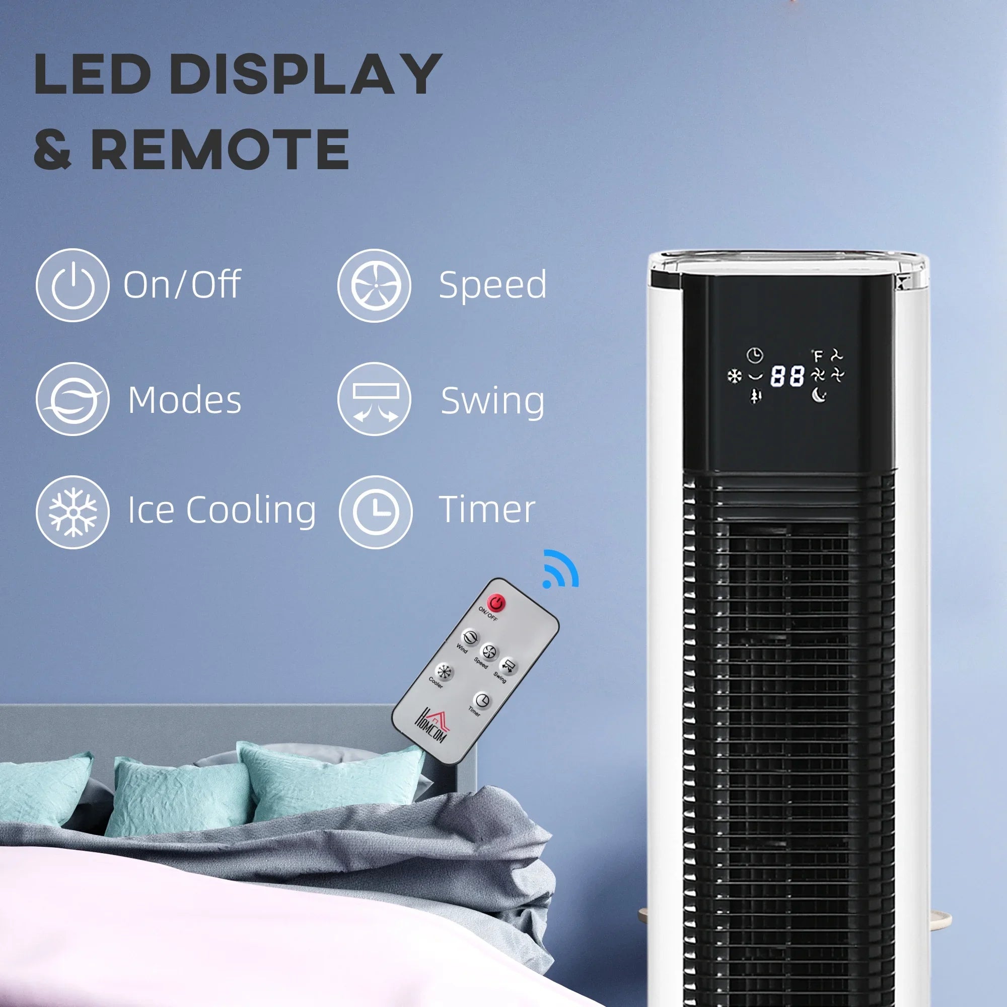 with Tank, 3-In-1 and Air Remote, Cooler, 1.6 Evaporative Gal White Portable Oscillating, Cooling 42" Ice Timer, HOMCOM LED Humidifier Water Display, Fan
