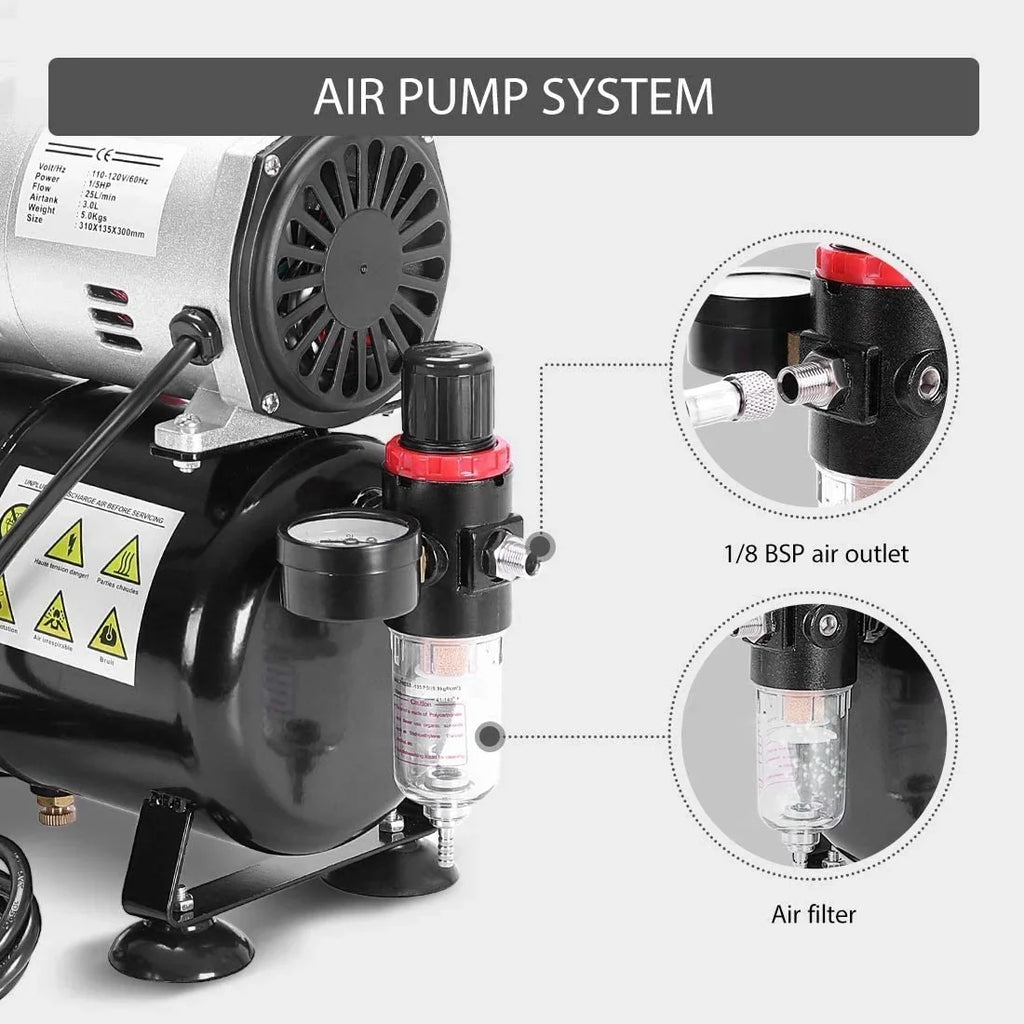 Tattoo with Professional for HP Airbrushing Sprayer 1/5 Decoration Air 110-120V VIVOHOME Cake Shoes Makeup System and Compressor Paint 1 Paint