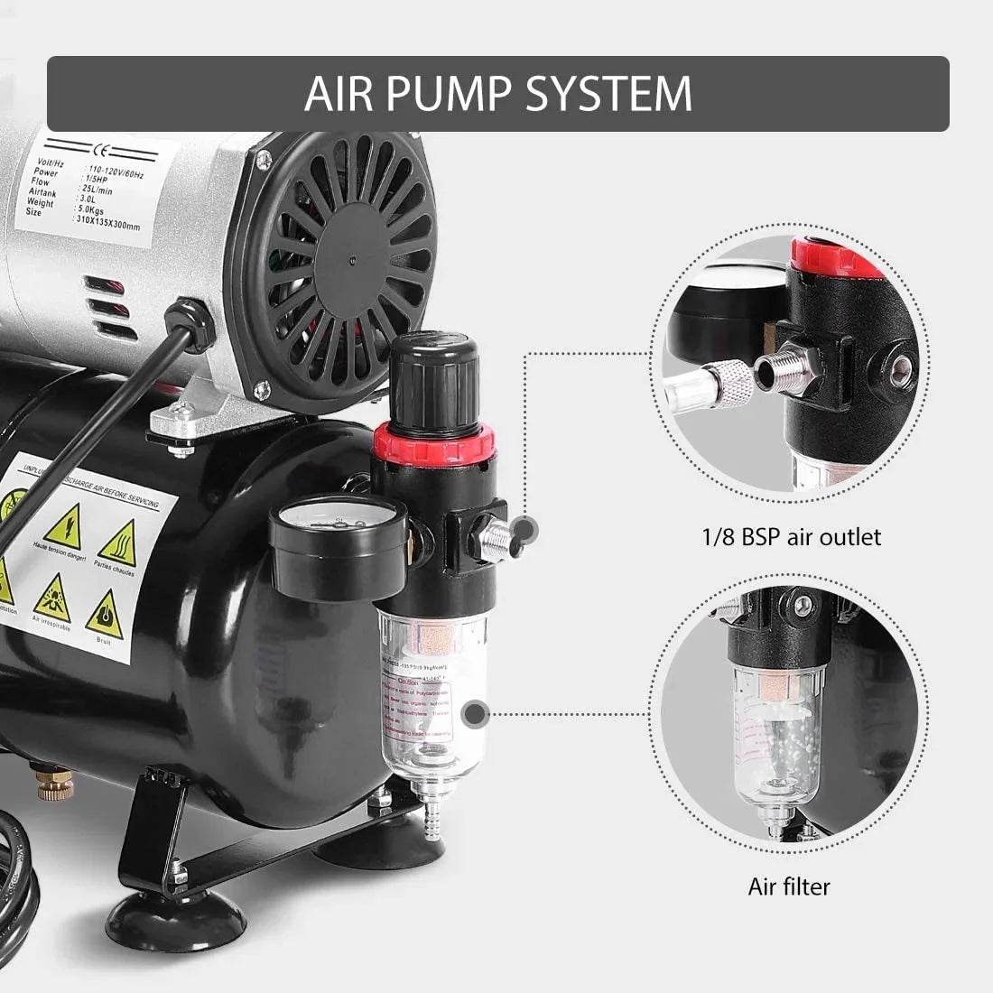 Tattoo with Professional for HP Airbrushing Sprayer 1/5 Decoration Air 110-120V VIVOHOME Cake Shoes Makeup System and Compressor Paint 1 Paint