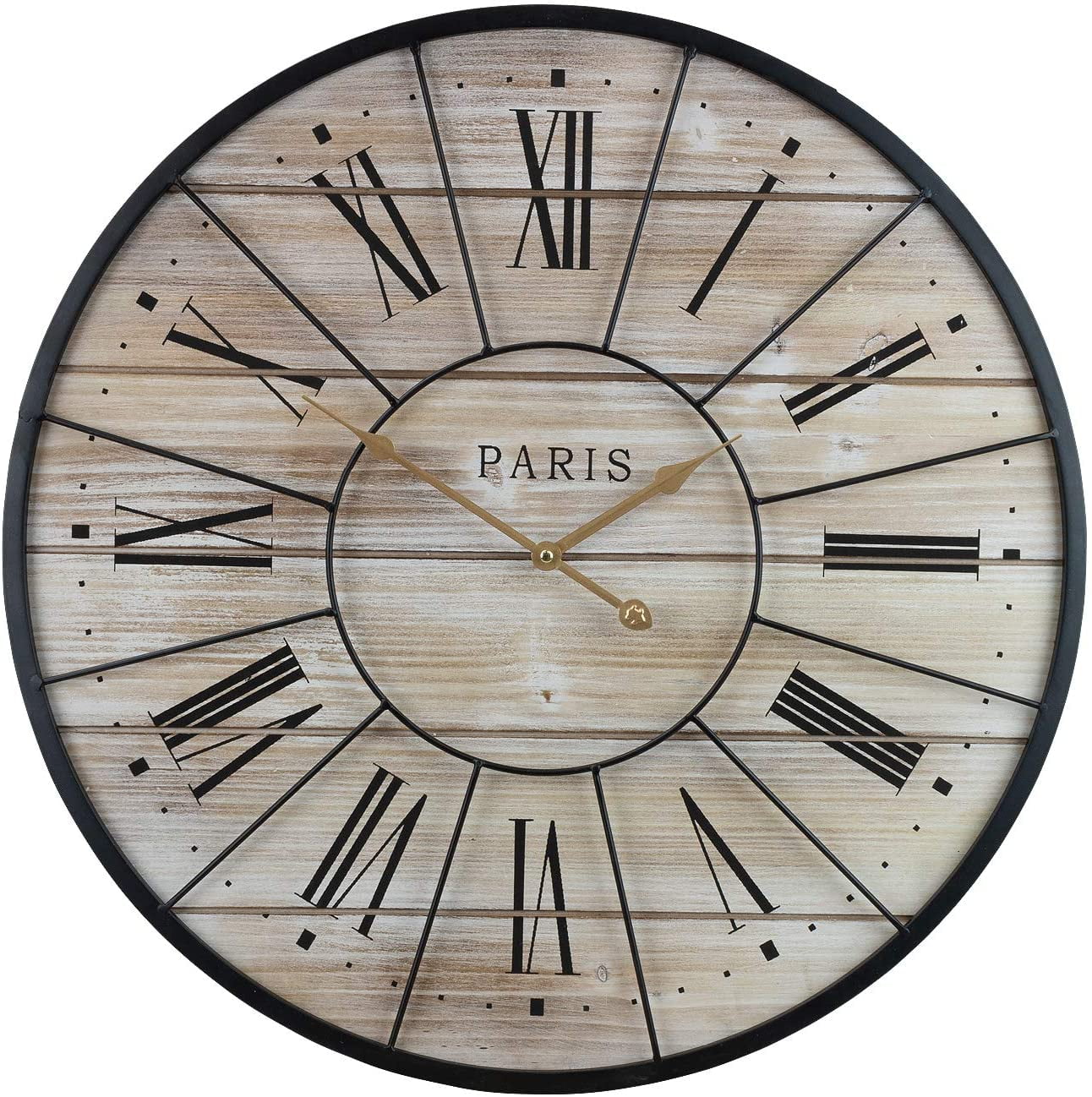 Roman Ideal 24¡± Hands, Living Numeral Paris Clock, Metal Wall Round Wood Analog Clock, Oversized French Sorbus Farmhouse Decor Rustic for Modern Country Centurion Decorative Large Room, Parisian