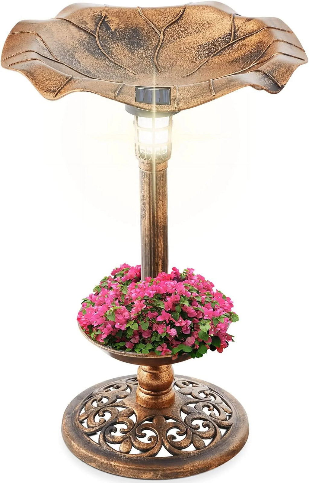 Panel, Bronze Decoration Pedestal Outdoor Lawn, W/Planter, - Scroll Integrated Solar For Garden Fountain Accents Bath Lighted