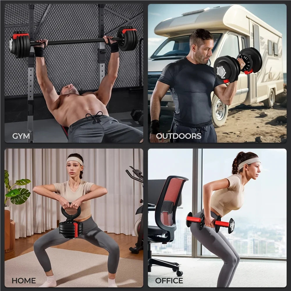 Handle, 3-In-1 Set 7-52.5lbs Renwick Black Anti-Slip Quick-Adjust Dumbbell Weight With