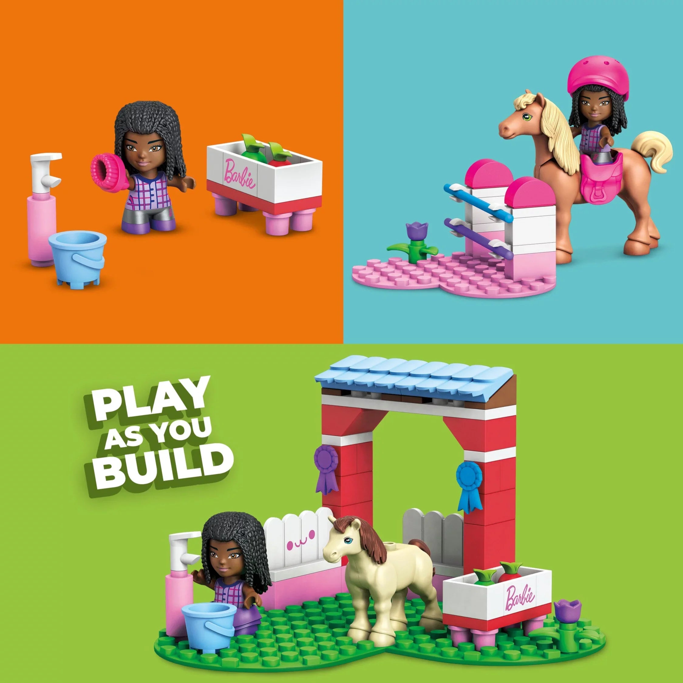 MEGA Building Toy Horses Micro-Doll Barbie and 1 Pieces) Kit (73 with Jumping Horse