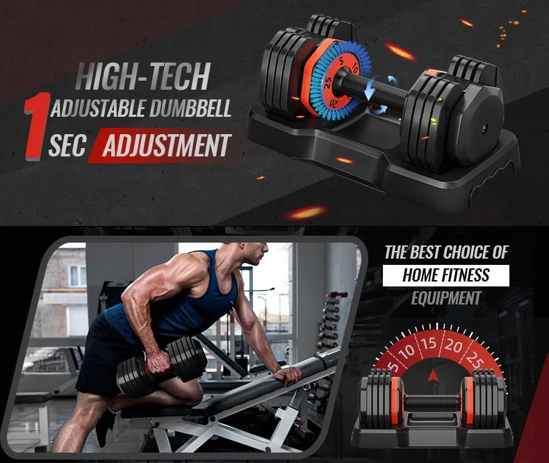 Home Dumbbell Full 5-in-1 Set Handle 25lbs Gym Body Anti-Slip for Adjustable Workouts - Metal