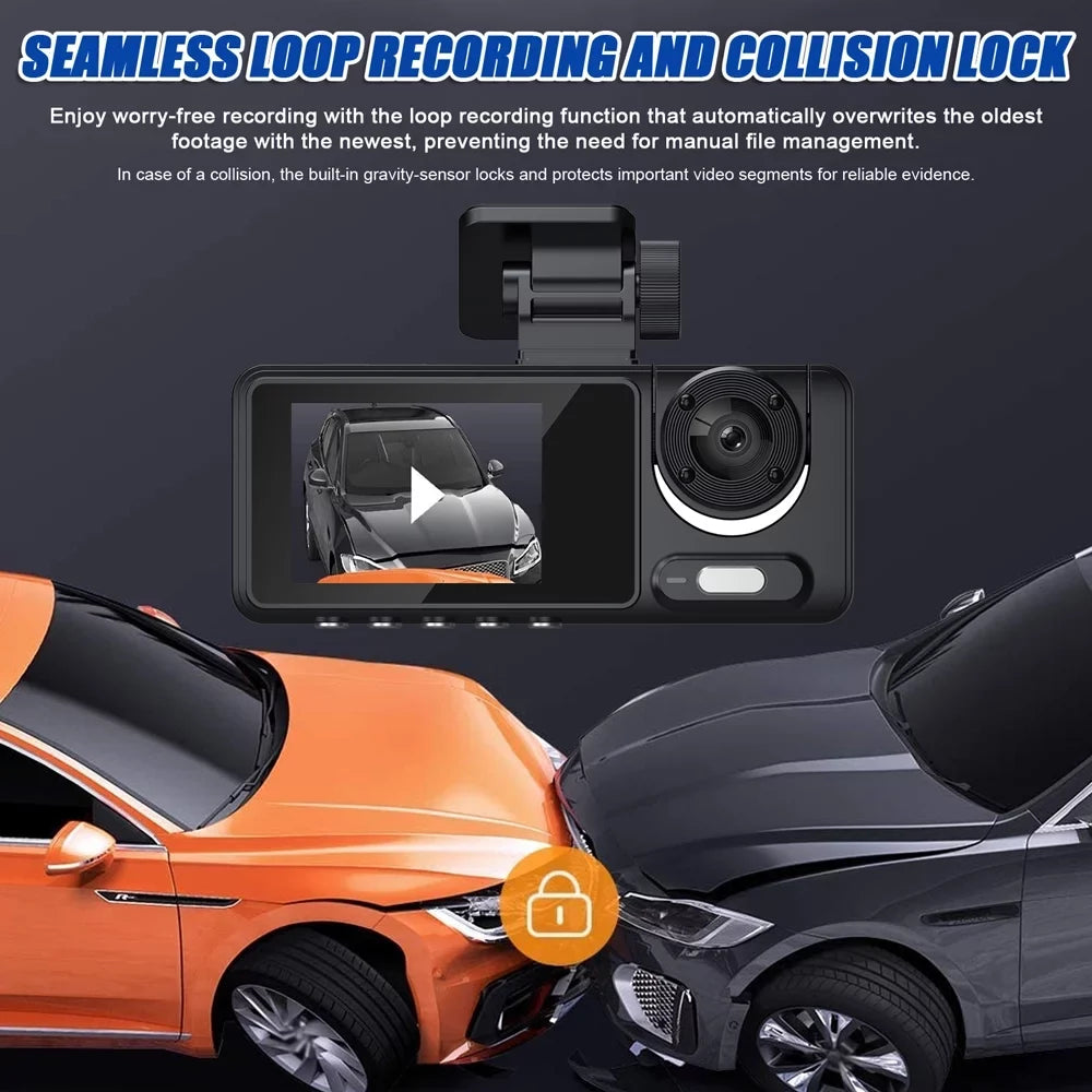 Multi-Language Andoer Clear Wide Car Dash Recorder Recorder Cam Video Safety Mirror Recording Angle Car Camcorder Camera Driving Car 3 Cameras Auto Rearview
