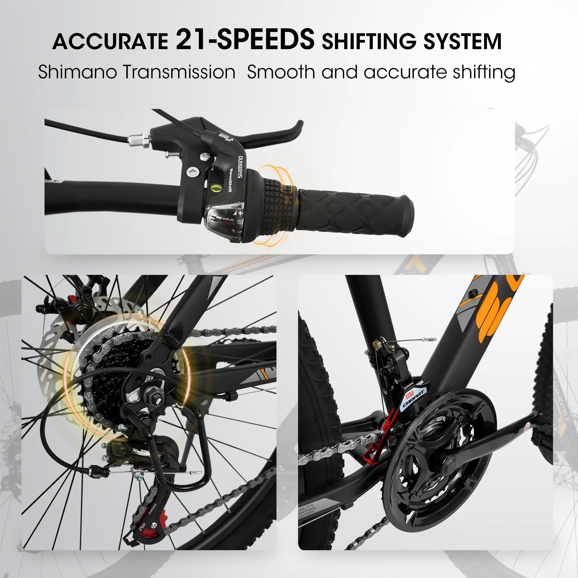 frame orange. inch bike absorbing aluminum 21-speed disc front adult mountain shock bike Ecarpat fork 26 brake, black