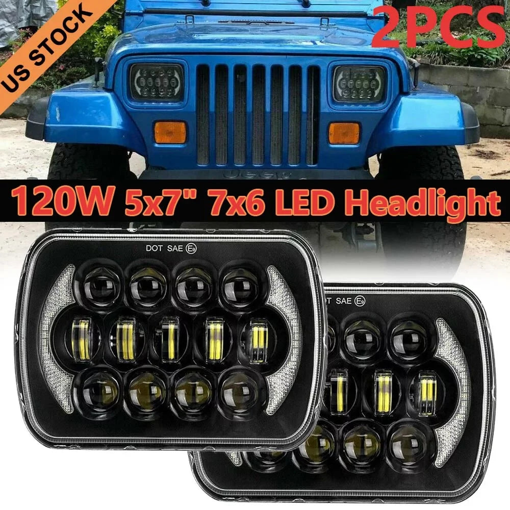 Cherokee LED Lo Pair Headlight Beam 400W DRL 5x7" 7x6" XJ Jeep Chevrolet For Hi