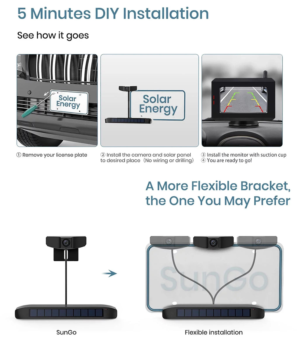 Systems, Camera, License Camera View Solar Back Camera for Rear Plate Vehicles Up Trailer BOSCAM Wireless Wireless Backup Camera Digital Reverse Car