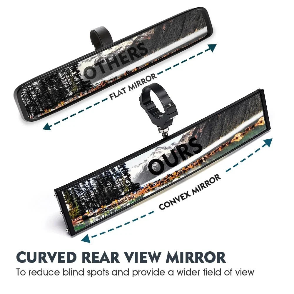 Curved Integrated 1.75"-2" View Lights & LED w/ Switch Xprite 13" for Rollbars UTV Rear Mirror