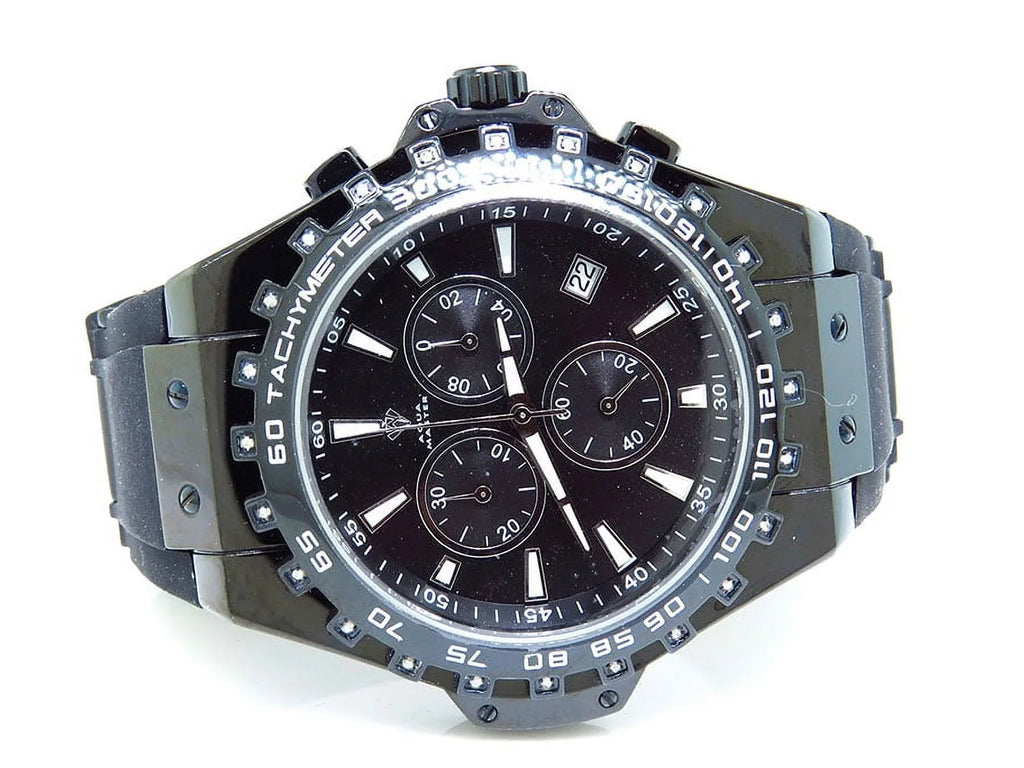Mens Joe Rubber 48mm Jojo Signature 0.26ct Watch Band Black Rodeo