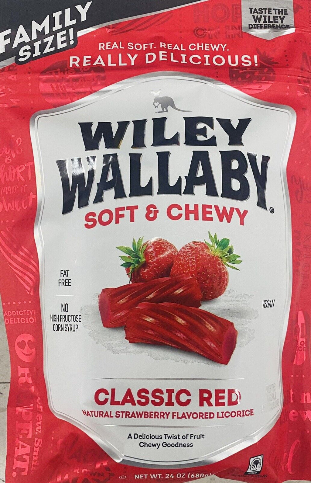 Licorice Wallaby FAMILY 24 & Wiley Bag Classic SIZE Red Soft Oz Chewy STRAWBERRY