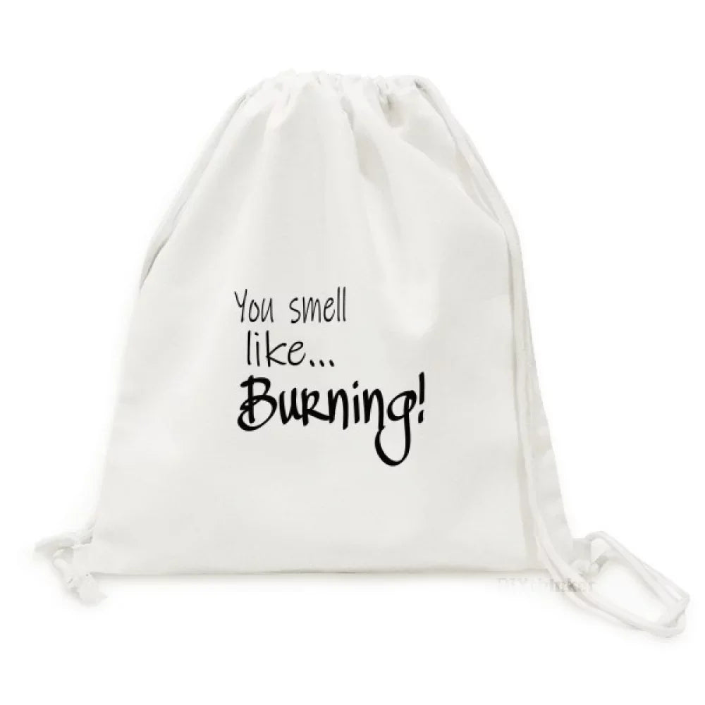Drawstring Like Bag Burning Mesh Shopping Backpack Canvas Reusable Small Deco Fashion Art
