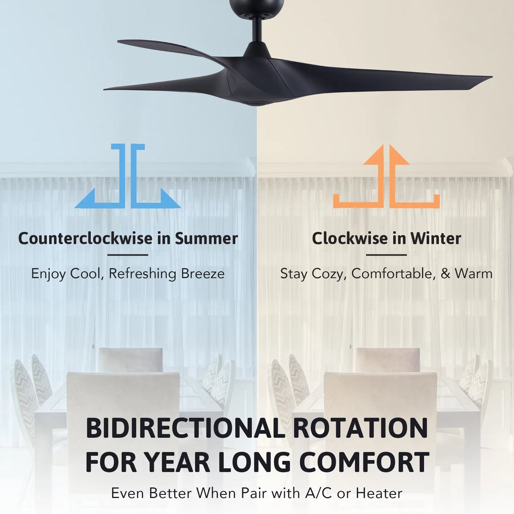 Fan Remote 3 Control, Ceiling Timer, Blades, Black with 52" 6 Speeds, Smart