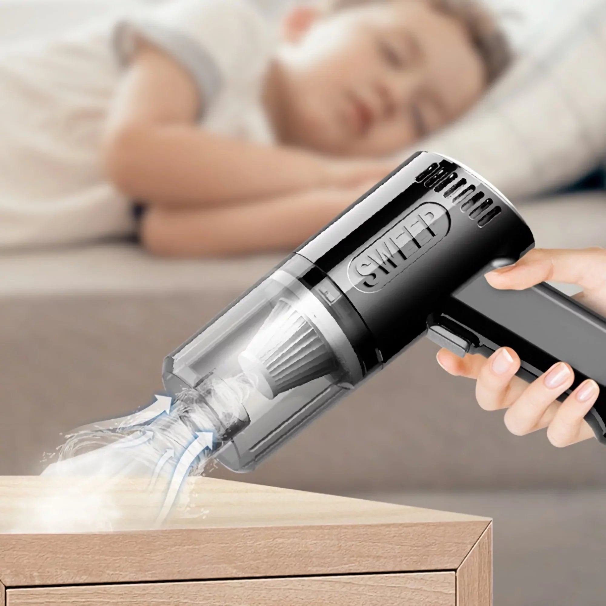(Black) Wireless and Car Vacuum Mini Vacuum Car Cleaner, K-7 Portable Suction Cleaning Interior Home Powerful for