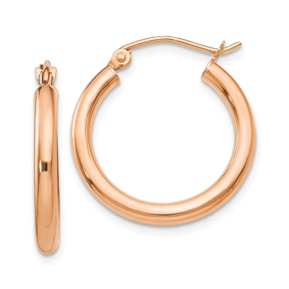 Real Adults for Women 2.5mm Earrings; and 14kt Rose Teens; Lightweight Gold Hoop for Men and Polished Tube