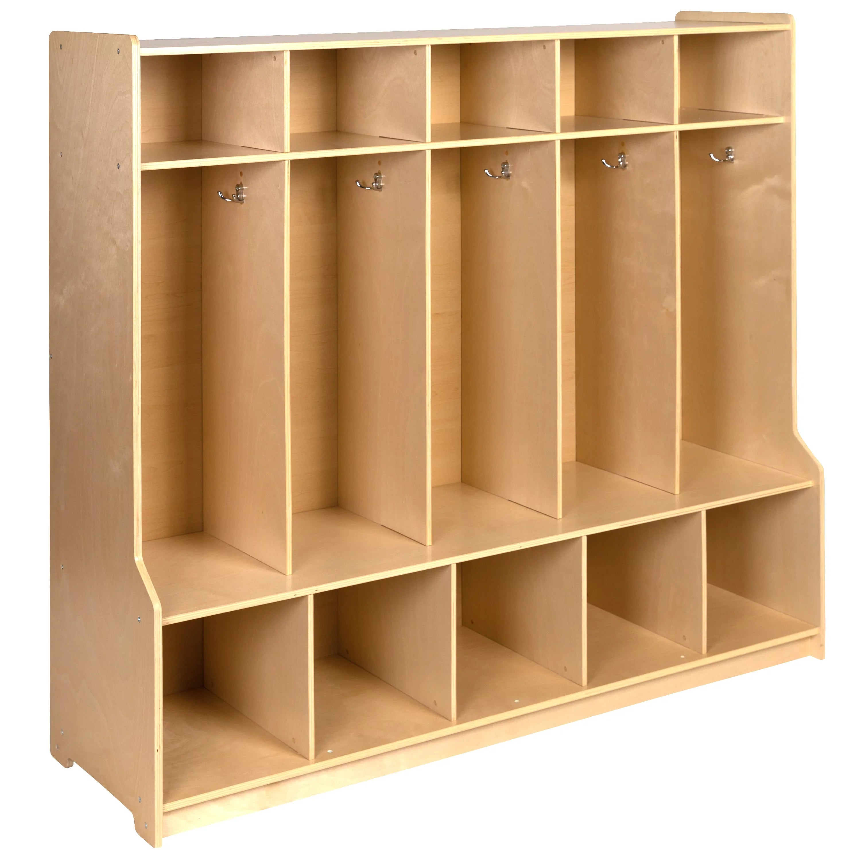 Organizer Hook-Safe, - with Locker Friendly Kid Bench, 48"L x Wooden (Natural) Design School 48"H Section Coat BizChair 5 and Storage Cubbies,