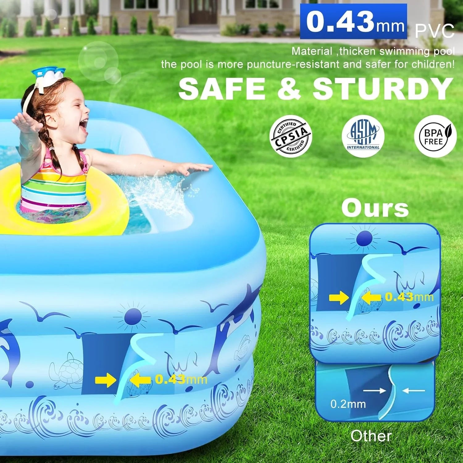 Backyard Family Powered, Pool Pool Pool with for Solar 105"x65"x25''Oversized up Swimming Thickened Kiddle Blow Pool, Inflatable 2024 Kids,Adults, Upgraded for Lights, Pool Large Inflatable