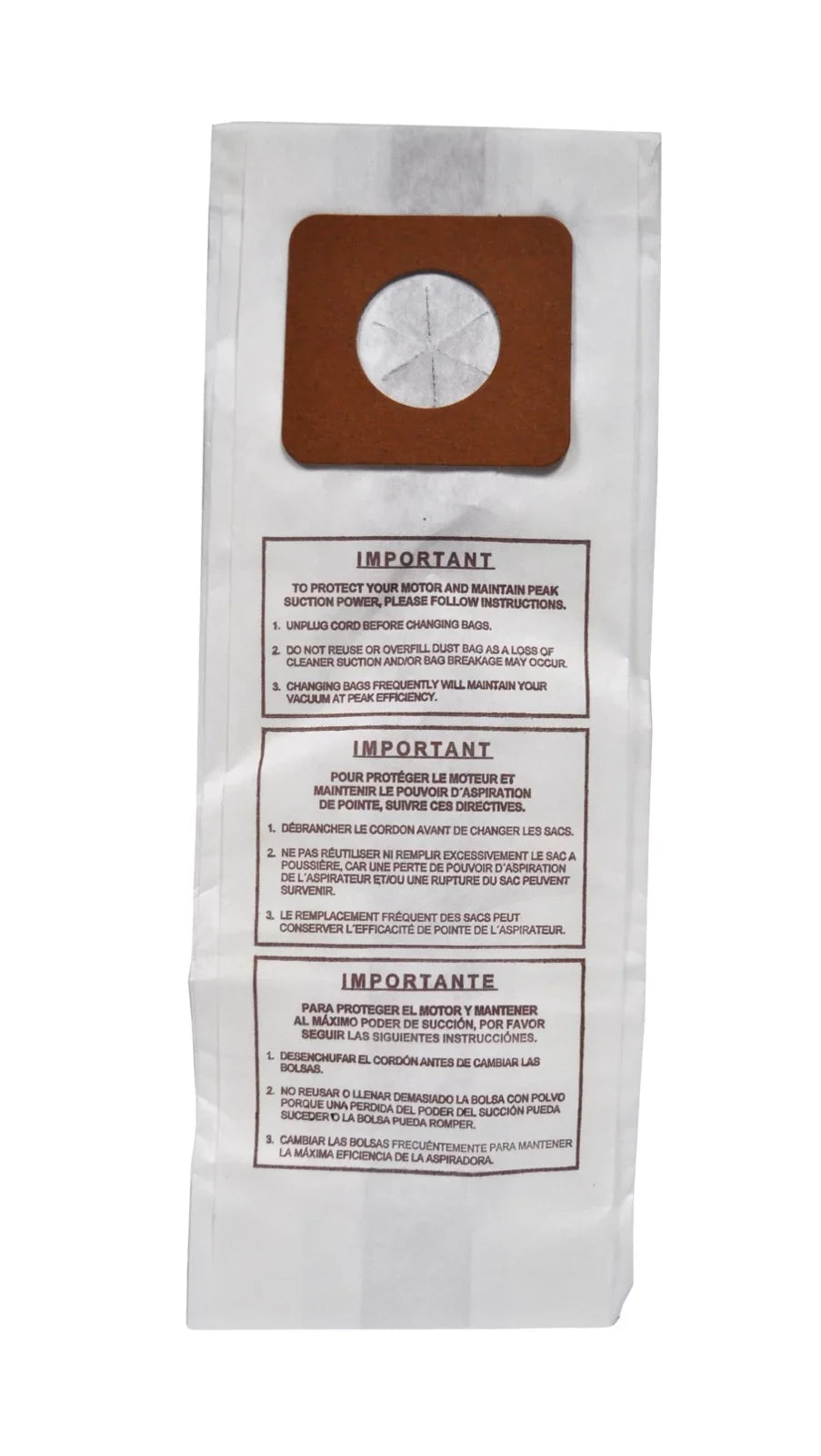 U6 Vacuum Filtration Count U3 Standard 291722B U Bulk Bags 100 Panasonic