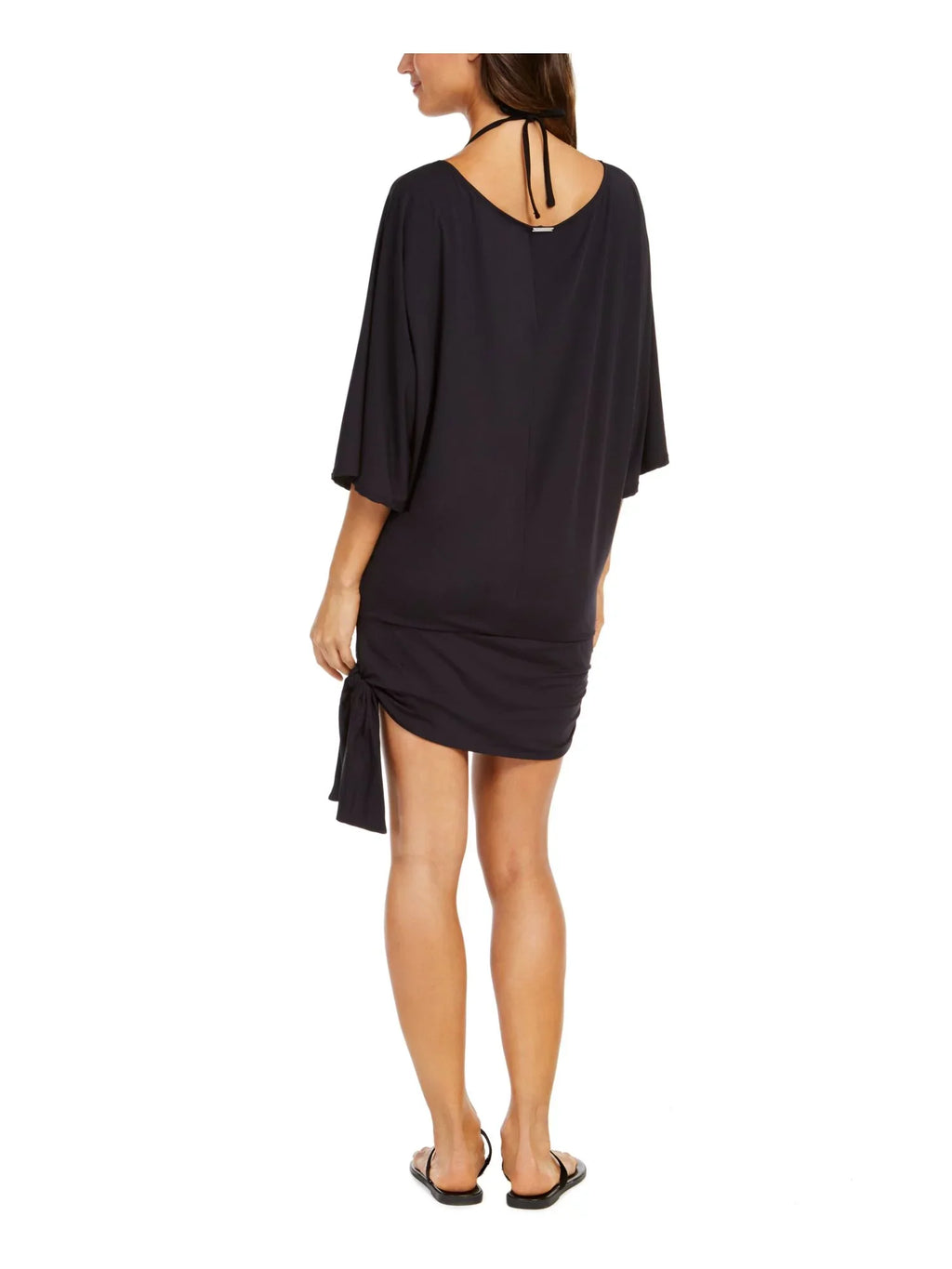 MICHAEL Women's Up Tie MICHAEL Cover Scoop Side Pullover Swimsuit KORS Dress Stretch S Neck Black