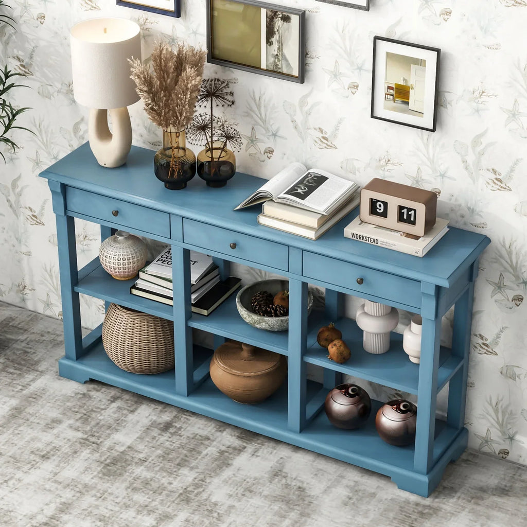Retro (Navy OLD WF298765AAM) for Drawers Storage TREXM Console and SKU Room Shelves Table/Sideboard Open Living with Ample
