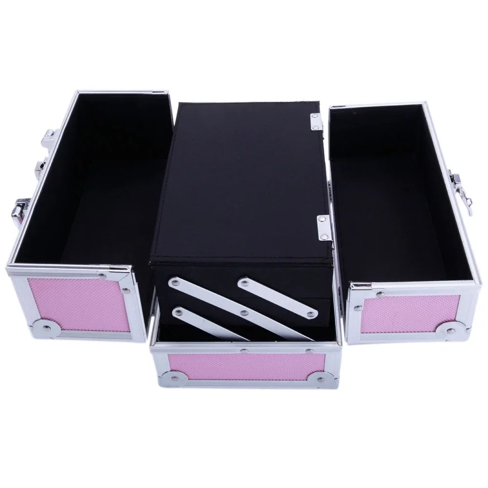 Box Train Makeup Mirror Bag Pink Portable Jewelry with Case Zimtown Aluminum Storage Silver Lock Case