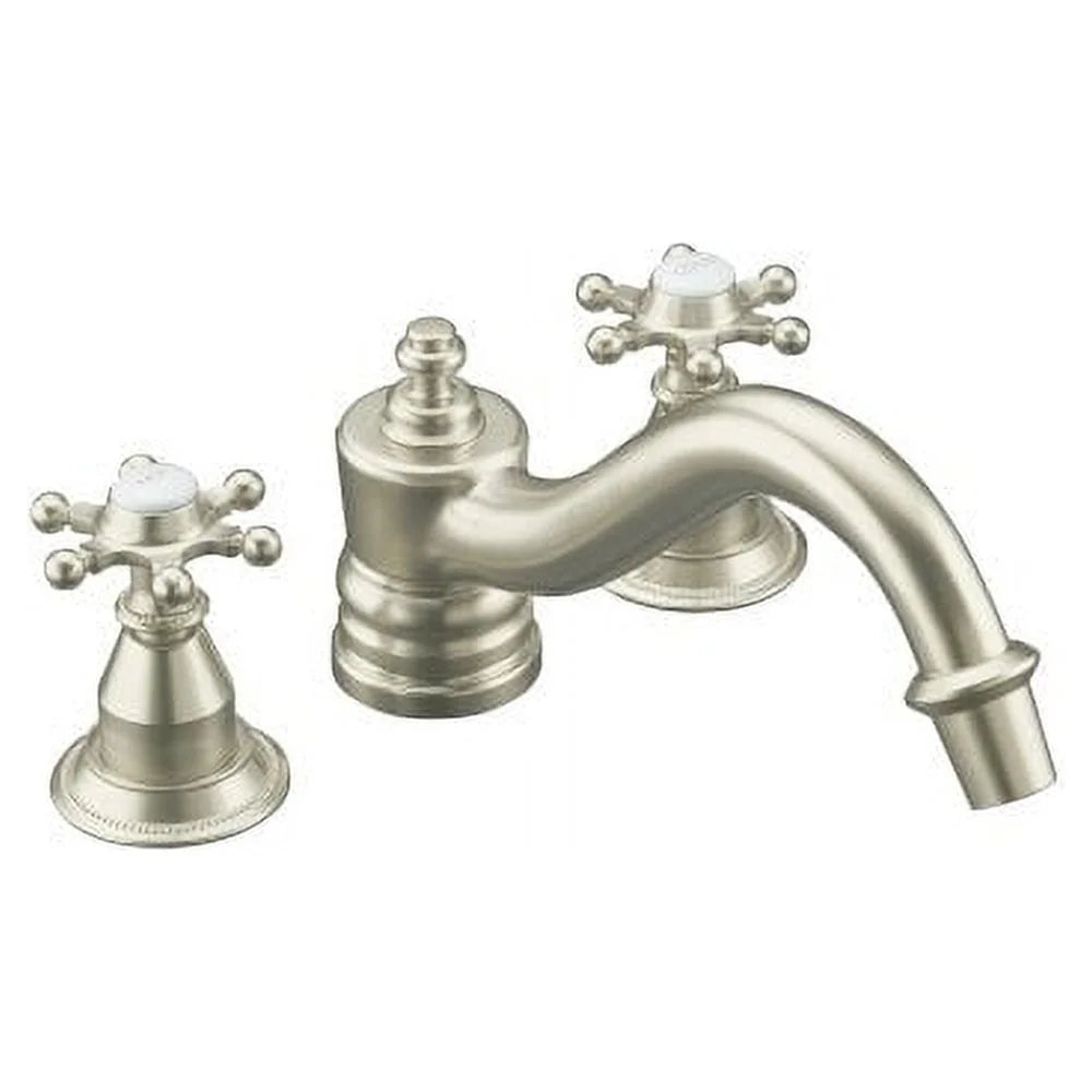 Deck-Mount Included, Antique Vibrant and High-Flow Insets Requires Brushed Trim Handle Bath with KOHLER Not Ceramic Skirts, Handles, Valve Six-Prong Faucet Nickel K-T125-3D-BN