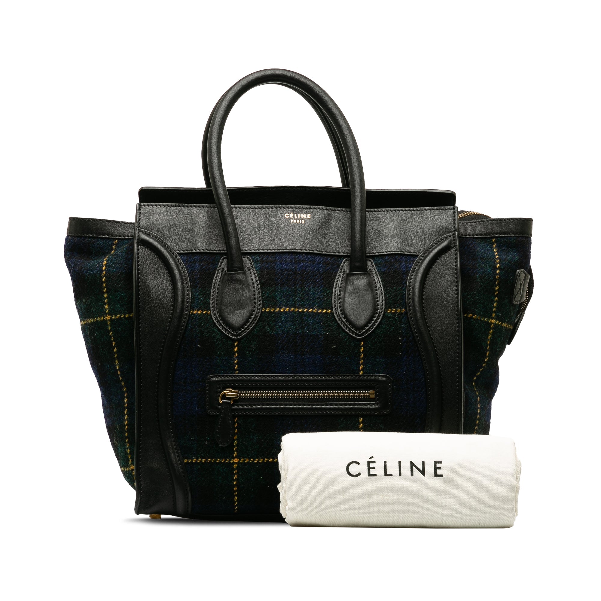 Blue Fabric Pre-Owned Bag Luggage (Good) Wool Tote Tartan Mini Celine Tote Authenticated Unisex