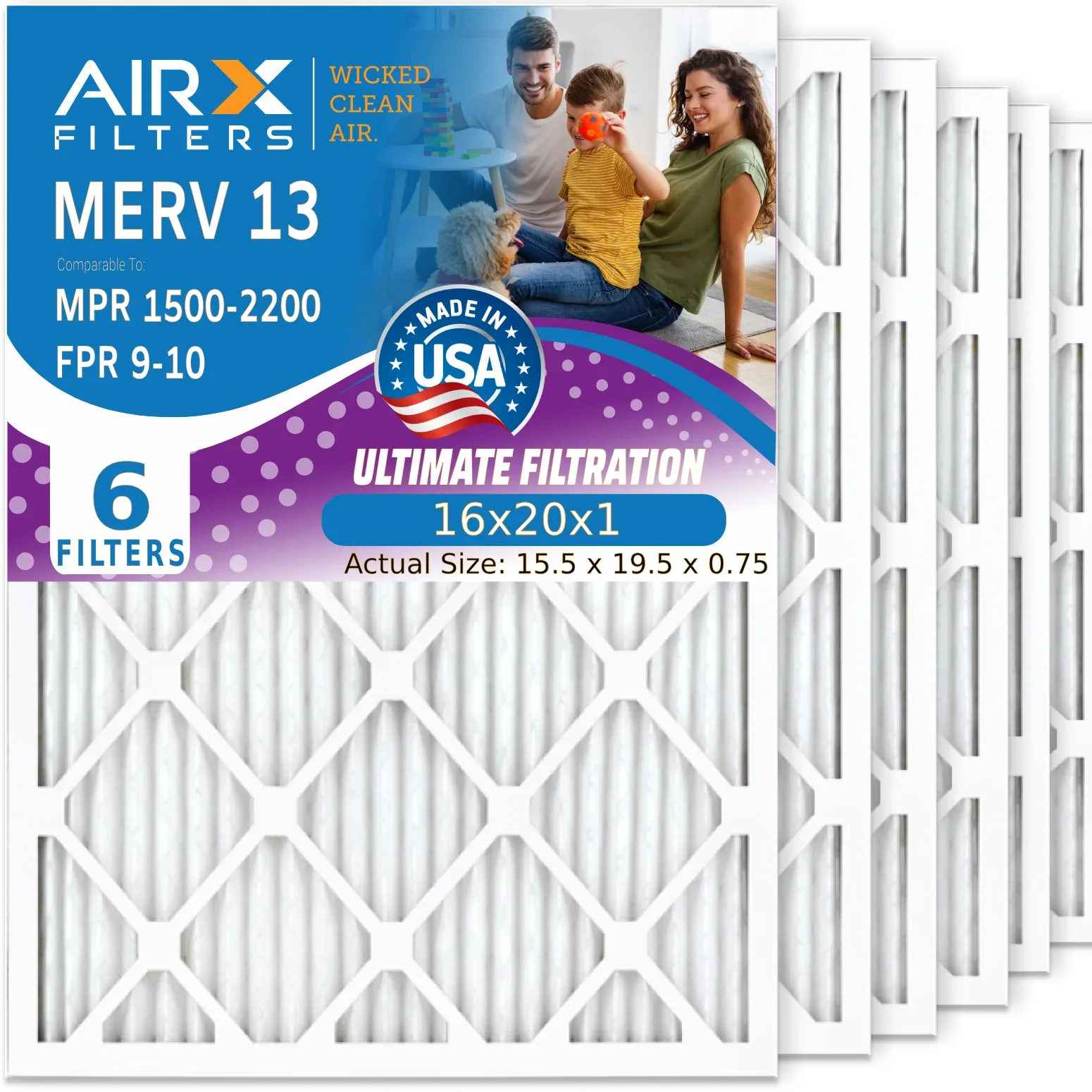 Air 2200 Electrostatic Comparable AC AIR. Air Pack Filters WICKED MPR FPR Pleated HVAC 1500 MERV USA to 16x20x1 by FILTERS Furnace 9 16x20x1 - Filter Premium AIRX Conditioner Made Filter CLEAN 6 13 &